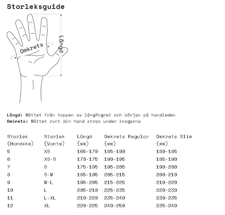 Storlekstabell Lillsport handskar